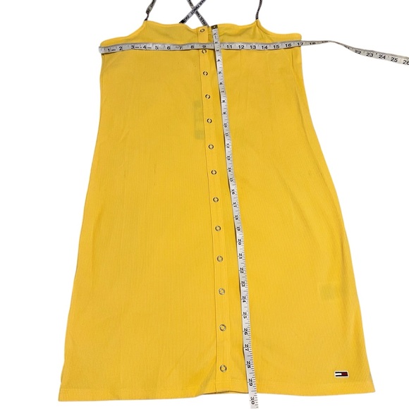 Tommy Jeans Yellow Ribbed Button Front Dress Logo Straps Large NWT - Picture 4 of 7